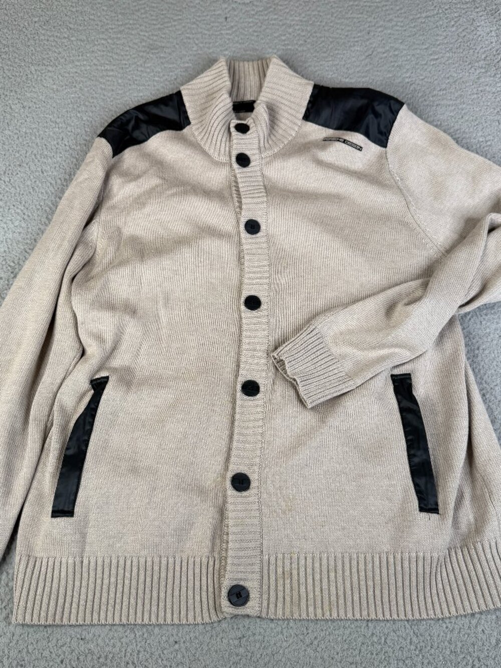 Porsche Design Sport Adidas Cardigan Sweater Mens XL Tan Black Silk Wool Knit